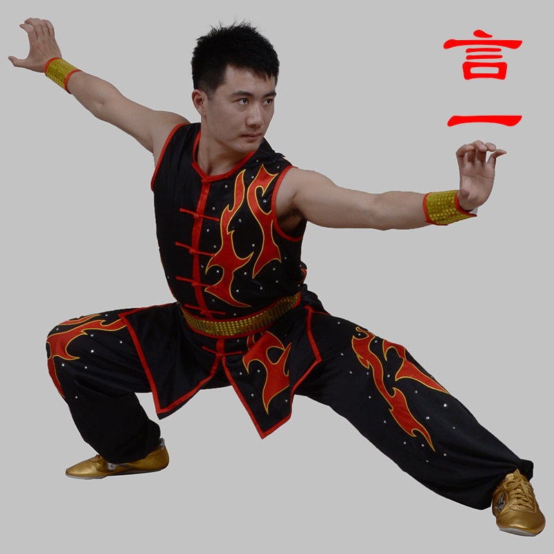 言一武术服刺绣烈焰腾飞南拳比赛服彩服练功表演服长拳服男款订做