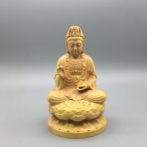 Small leaf boxwood carving Lotus Guanyin Bodhisattva ornaments Wen play handlebars office decorations Buddha statue car pendulum