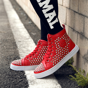 新款潮男歌手dj摇滚架子鼓演出鞋铆钉柳丁钉子鞋子时尚个性高帮鞋