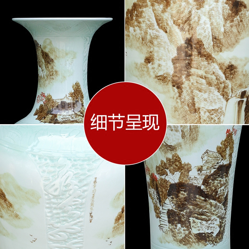 Jingdezhen ceramics large hand - made landscape of large vases, modern Chinese style living room TV cabinet furnishing articles