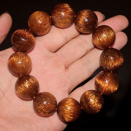 壹壹大颗粒20mm猫眼铜发晶手链男女款大气水晶手串