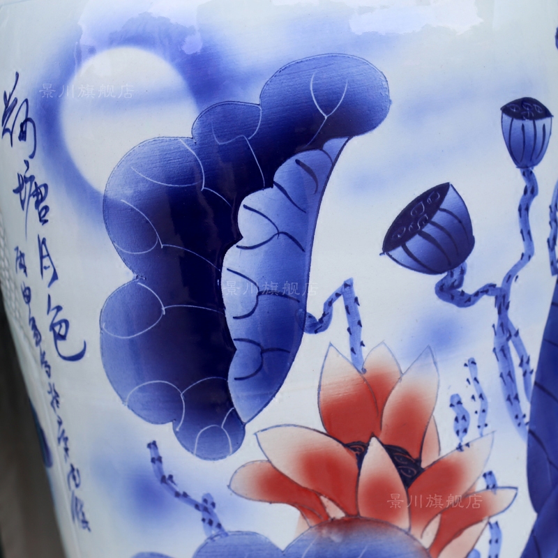 Jingdezhen ceramics engraving hand - made of lotus pond moonlight of large vases, sitting room decorates household porcelain furnishing articles