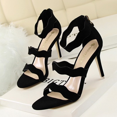 8950-1 han edition sweet summer fashion show thin hollow out shoes high heel with suede wave one word with sandals