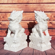 White marble stone carving unicorn pair of town house custom natural marble door Feng Shui evil spirits animal household Pixiu