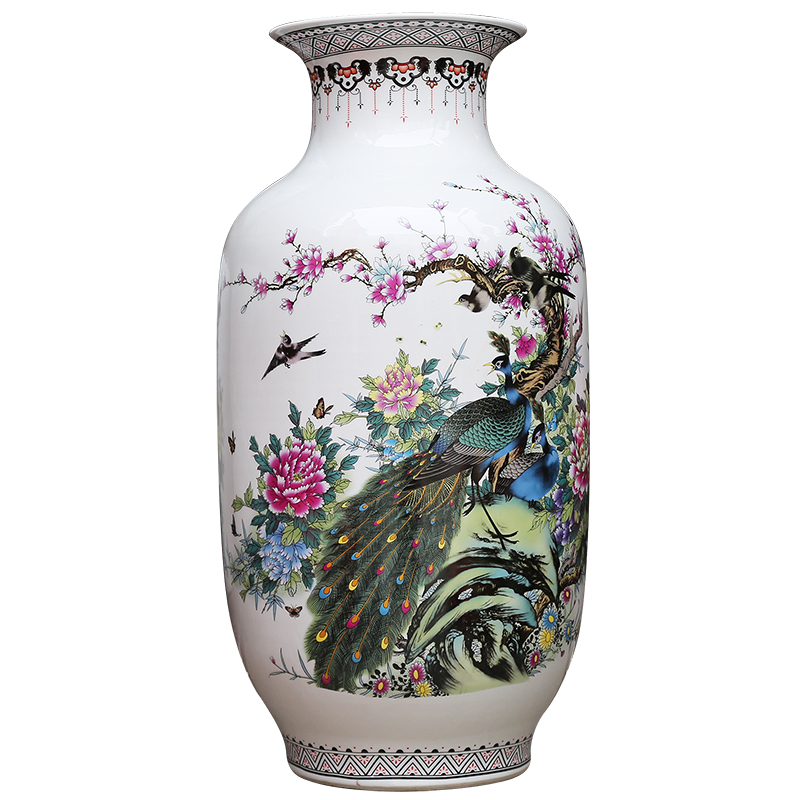 Jingdezhen ceramics powder enamel vase I household adornment rich auspicious sitting room ground hotel furnishing articles