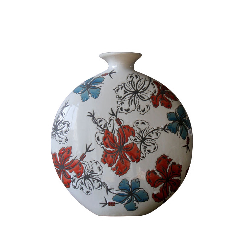 Pastel hand - made ceramic vase Chinese ceramic flat expressions using flower furnishing articles of Europe type restoring ancient ways decorates porch TV ark