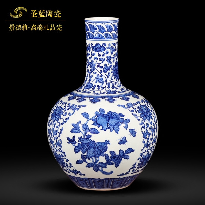 Jingdezhen ceramic vase furnishing articles hand - made antique Chinese blue and white porcelain vase classical household act the role ofing is tasted furnishing articles in the living room