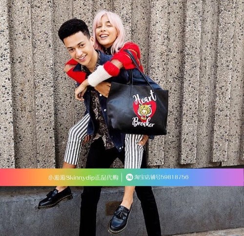 正品代购skinnydip黑色老虎虎头爱心刺绣大容量单肩包