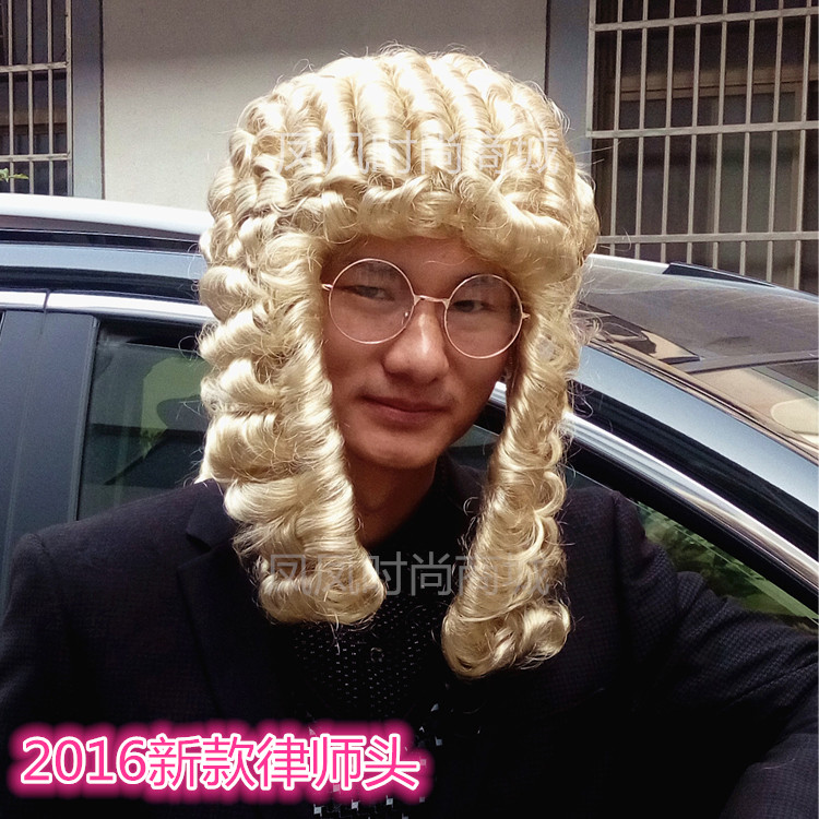 律师头套法官假发 短卷发男女判官舞台扮演假发