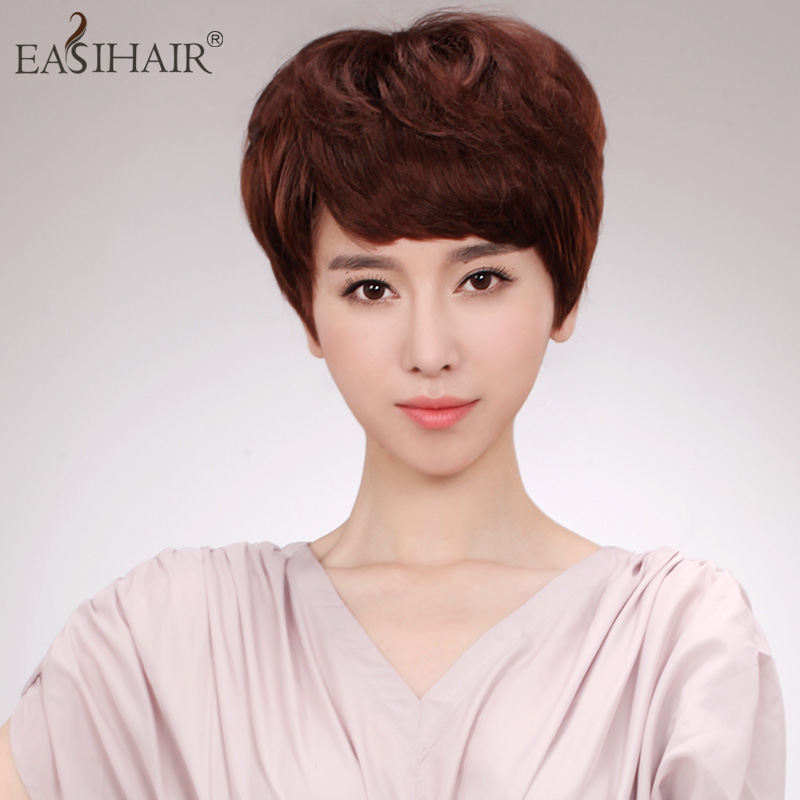 easihair 手织假发女 真发假发 短发 女短卷发 妈妈假发 女士假发