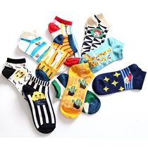 South Korea Ulzzang Original Juku Cartoon Striped Smiley Face Plaid Cotton Short Socks male and female couple boat socks