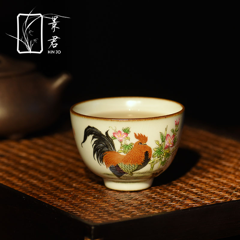 Hand your up with jingdezhen ceramic cups colored enamel kung fu tea master cup chicken cylinder cup sample tea cup customization