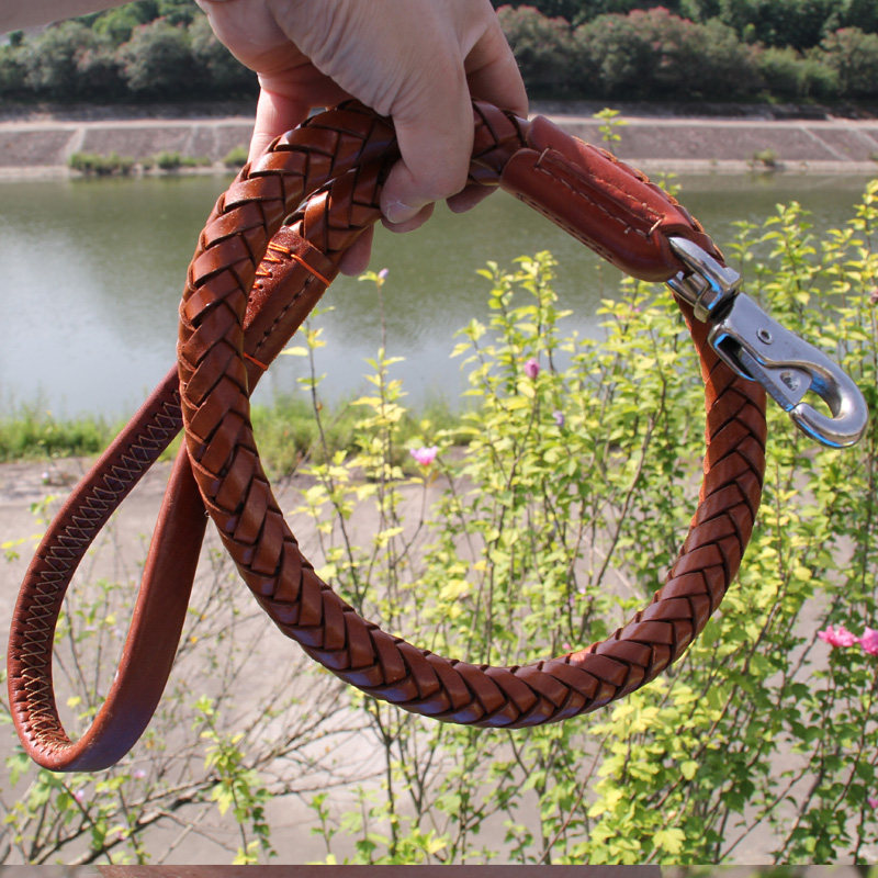 大型犬狗链子 真皮牵引带 宠物牵引绳 头层黄牛皮狗绳 狗链子