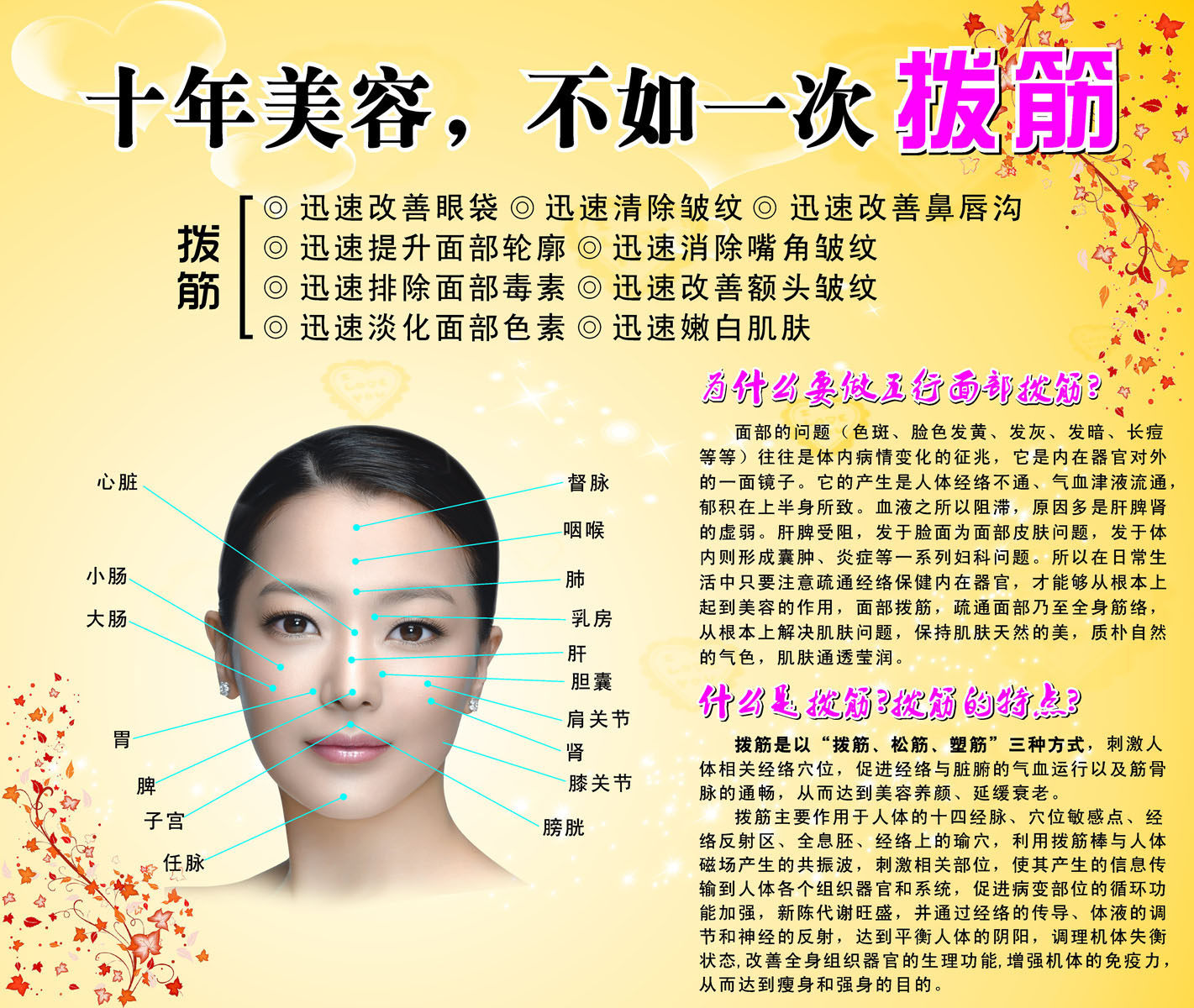 713海报印制展板写真喷绘贴纸903美容院面部拨筋宣传海报