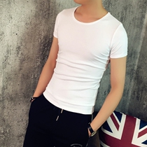 Summer trend guy solid color T-shirt mens short sleeve slim round neck Korean young students simple base shirt