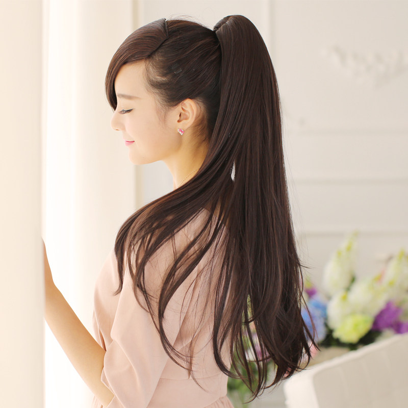 假发马尾 层次感长抓夹式假马尾 蓬松逼真虎夹直发微卷内扣马尾