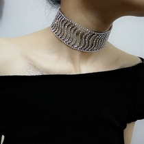 European And European Great Cards Sexy Super Shiny Drill Wide Neck Chain Choker Short Necklace Neck Chain Neck Accessories Lock Bone Chain Necklace