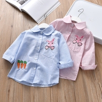 Childrens new girl shirt Autumn New 2021 autumn girl baby rabbit embroidery vertical stripe flip top