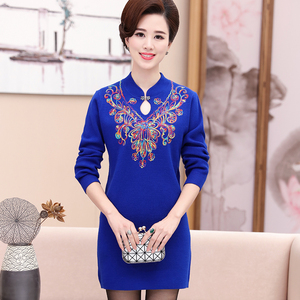 中老年女秋装宽松毛衣连衣裙妈妈装冬季中长款