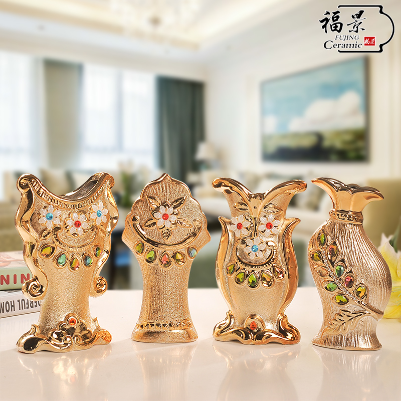 The scene of jingdezhen ceramic European - style floret bottle gold - plated household I sitting room adornment flowers inserted furnishing articles of handicraft