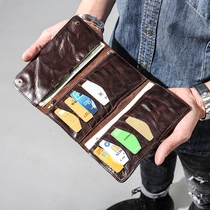 Retro wallet mens mid-length youth tide ultra-thin multi-card leather Japan and South Korea personality full cowhide mens clutch