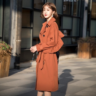 2017新款焦糖色过膝风衣女中长款韩版显瘦收腰系带宽松秋季外套潮