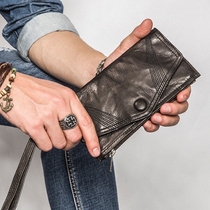 Ultra-thin envelope wallet mens long trendy mens handmade leather wallet student sheepskin personality handbag mens leather wallet