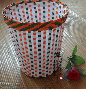 纯手工艺新款新款军绿色纸绳编筐垃圾桶客厅卧室废纸篓草编篮子