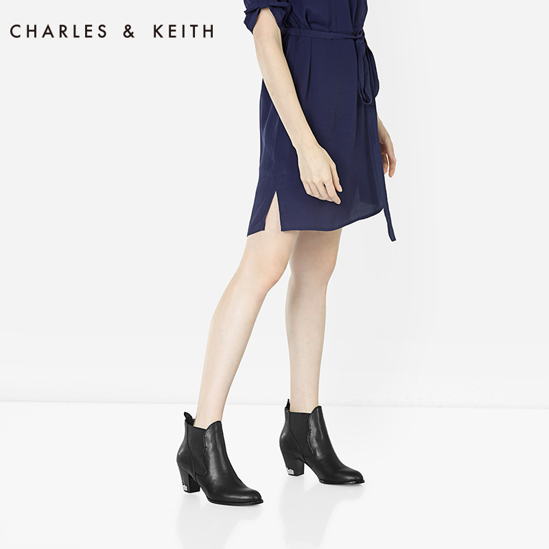 CHARLES&KEITH 短筒靴 CK1-90900014 尖头金属粗跟高跟女靴产品展示图3