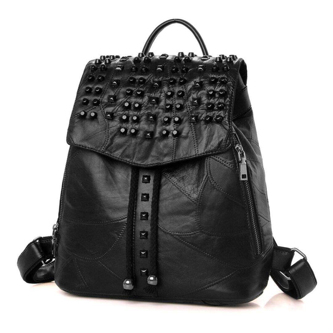 皮女包皮铆钉双肩包女时尚背包旅行包