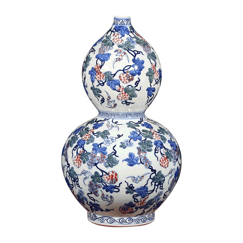 Jingdezhen ceramics hand - made fortune gourd antique Chinese blue and white porcelain vase wine sitting room adornment is placed