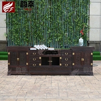 Yunlao Laos big red sour branch black material three combination TV cabinet carved locker mahogany solid wood floor cabinet audio and video Cabinet