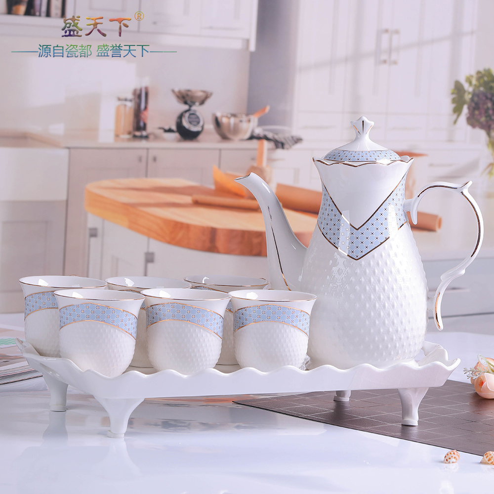 Ceramics with suit European tea set to heat cold water cool water kettle suit household glass tray was gift boxes