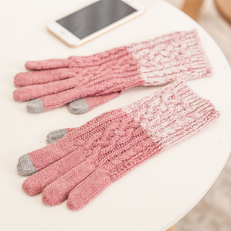 名简触屏手套女冬季保暖羊毛女士长款手臂套韩版针织麻花五指手套产品展示图5