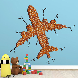 3d立体贴画房间客厅墙面贴纸电视墙上沙发背景墙装饰墙贴飞机砖墙