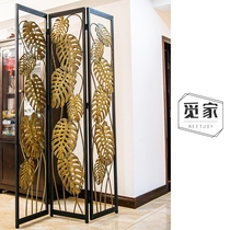 PF003 American Chinese country wrought iron hollow three-fold screen partition living room entrance restaurant shop partition screen