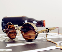 Retro round frame sun glasses brown men and women chain Prince mirror steampunk sun glasses heavy metal Harajuku sunglasses