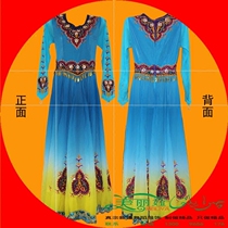 Xinjiang dance costume Performance costume performance dress Female adult ethnic minority characteristics blue and yellow gradient large skirt
