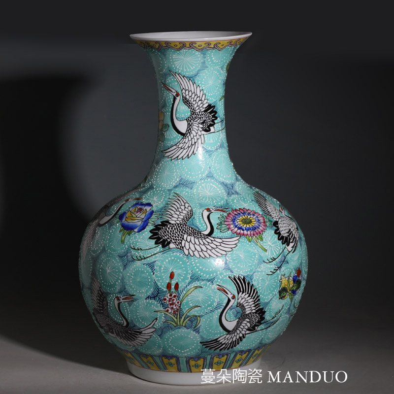 Jingdezhen 55 cm high hand - made imitation the qing qianlong cranes hand - made porcelain vases display vase