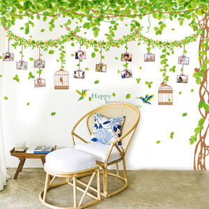 大型墙贴纸客厅沙发背景墙画卧室创意墙上贴画清新树叶树藤照片贴