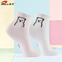 Nell spring summer and autumn socks womens mid-tube socks pure cotton cute socks sweet Korean thin cotton student socks girl cute socks