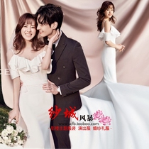 2018 exhibition new photo studio theme wedding dress simple suspenders dress shoulder clothing couple photo clothing