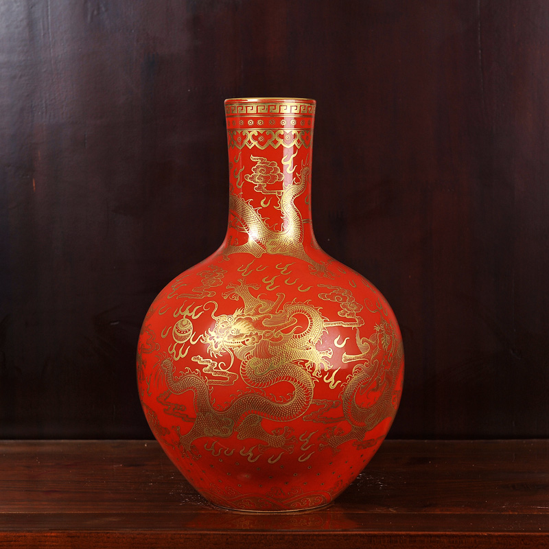 Jingdezhen ceramics imitation the qing qianlong red bottom paint dragon vase household decoration sitting room place the celestial sphere