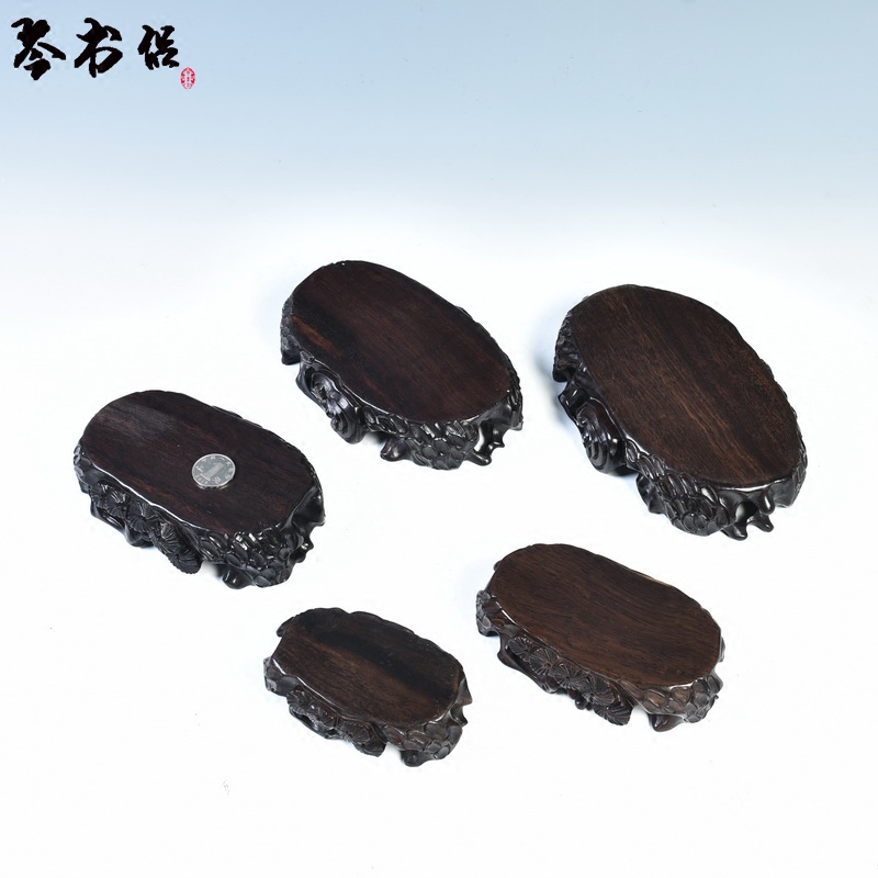 Ebony woodcarvings stone base solid wood oval jade stone base mount taishan stone base flower miniascape of base frame