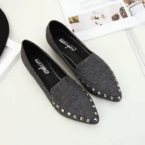 女浅口春季套脚铆钉单鞋