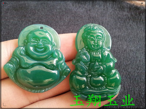 玉翔玉业 天然巴西绿色玛瑙观音吊坠 玉佛挂件