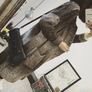 深<em>咖色</em>编织花线文艺范<em>毛衣开衫</em>外套优惠价12