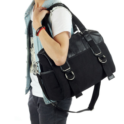 墨一韩版男包 手提包帆布包男士 大容量单肩包斜跨包休闲旅行包