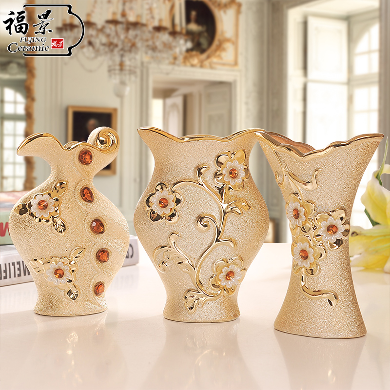 The scene of jingdezhen ceramic European - style floret bottle gold - plated household I sitting room adornment flowers inserted furnishing articles of handicraft