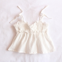 Infant V collar Lace Vest Pure Cotton Crumpled Cloth Summer Harnesses Thin clothes 0-1-2-year-old female baby